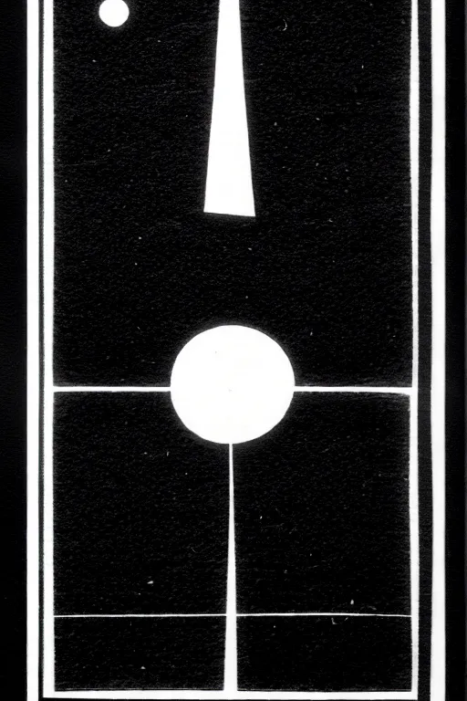 Prompt: minimal geometric tarot card by karl gerstner, black and white monochrome, symmetrical, 8 k scan