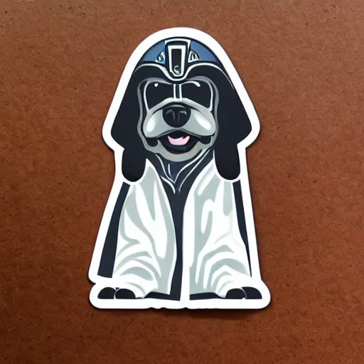 Image similar to a sticker illustration of a dog as a sith lord