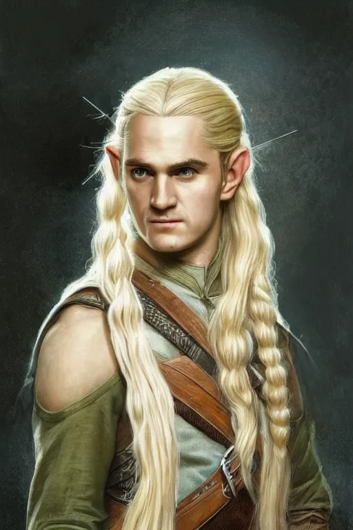 Prompt: Portrait of Legolas from Lord of the Rings, diffuse lighting, fantasy, intricate, elegant, highly detailed, lifelike, photorealistic, digital painting, artstation, illustration, concept art, smooth, sharp focus, art by John Collier and Albert Aublet and Krenz Cushart and Artem Demura and Alphonse Mucha