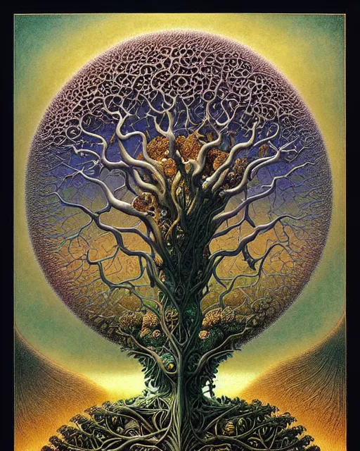 Image similar to tree of life by roger dean and andrew ferez, art forms of nature by ernst haeckel, divine chaos engine, symbolist, visionary, art nouveau, botanical fractal structures, organic, detailed, realistic, surreality