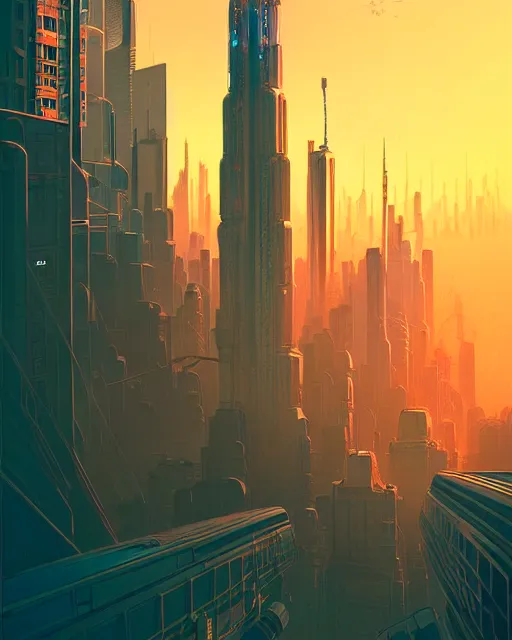 Image similar to beautiful painting of a cyberpunk new york inspired by gustave eiffel, art by mike winkelmann, golden hour, illustration, highly detailed, simple, smooth and clean vector curves, no jagged lines, vector art, smooth, artstation