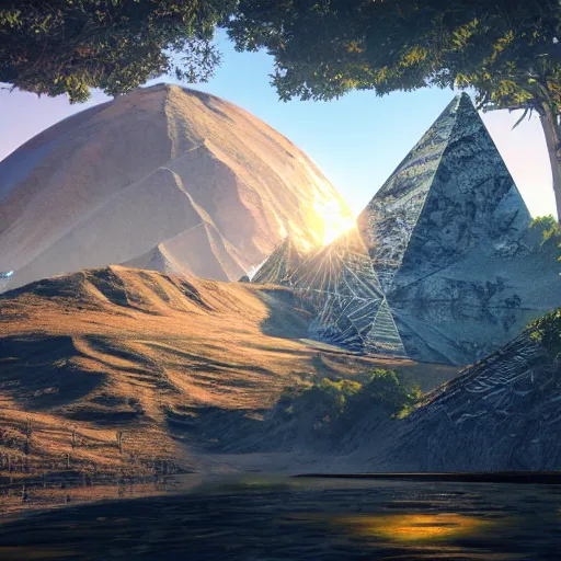Prompt: sacred geometry photography nature photography cryengine render, by android jones, syd mead, and john stephens
