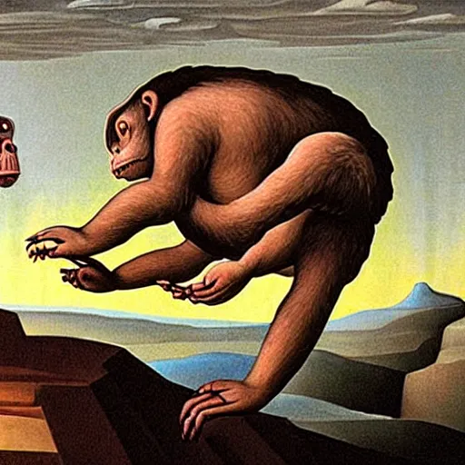 Image similar to creation of adam - where the ape comes in contact with the pepe