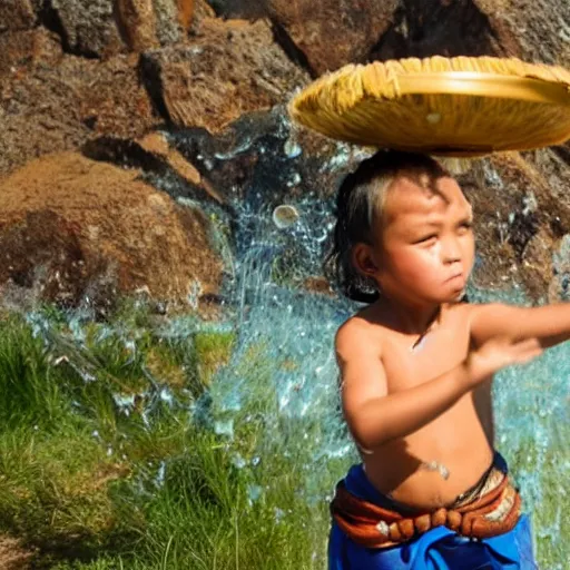 Prompt: a waterbending indigenous child
