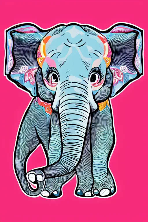 Image similar to A portrait of a baby elephant, sticker, highly detailed, colorful, illustration, smooth and clean vector curves, no jagged lines, vector art, smooth