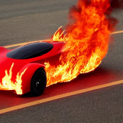 Prompt: red racecar on fire