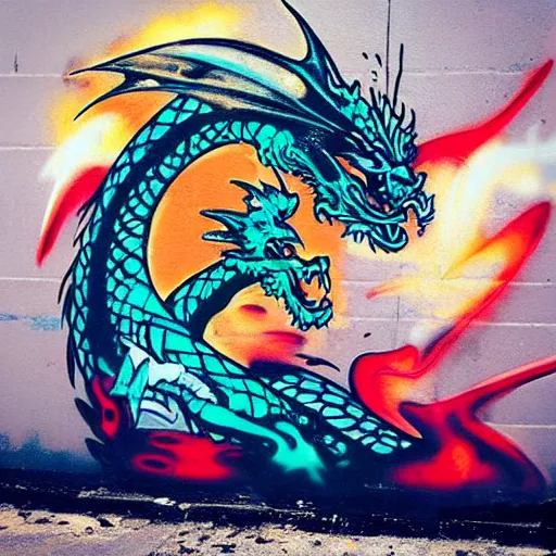 Prompt: “fire breathing dragon, graffiti art”