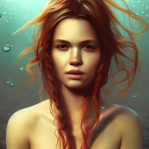 Image similar to underwater portrait of a woman, by samantha french, highly detailed, matte painting, artstation, 8 k