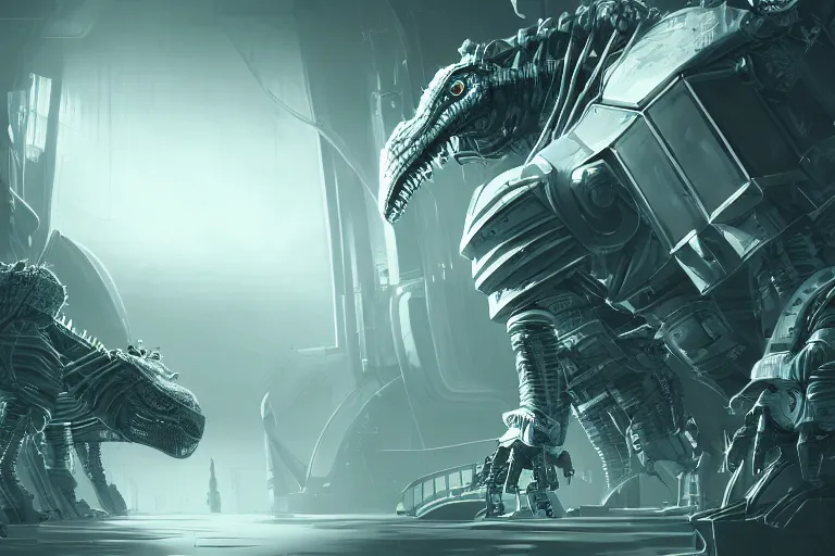 Prompt: robosaurus parallax datacenter server room interior single mono colossus white rusty robot sitting artstation cinematic detailed concept art ultra realistic volumetric light sharp coherent cgsociety symmetric perfect well balanced shadows lotr technogoddess sidwill