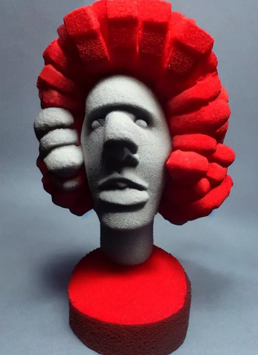 Image similar to sponge sculpture of an ancient warrior red and black theme