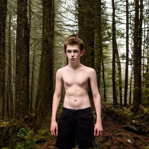 pale, scared, shirtless, teenage boy hiding behind a | Stable Diffusion ...