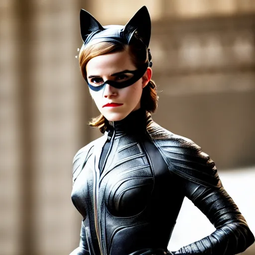 Prompt: Emma Watson as Catwoman, XF IQ4, f/1.4, ISO 200, 1/160s, UHD, microdetails, Sense of Depth, color and contrast corrected, AI enhanced, HDR, in-frame