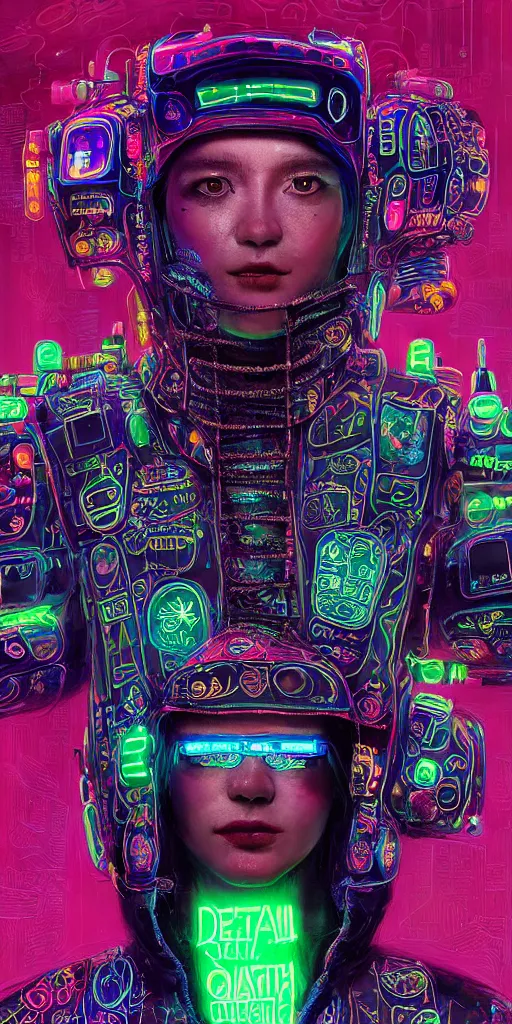 Image similar to detailed quetzalcoatl portrait Neon Operator, cyberpunk futuristic neon, reflective puffy coat, decorated with traditional mayan ornaments by Ismail inceoglu dragan bibin hans thoma !dream detailed portrait Neon Operator Girl, cyberpunk futuristic neon, reflective puffy coat, decorated with traditional Japanese ornaments by Ismail inceoglu dragan bibin hans thoma greg rutkowski Alexandros Pyromallis Nekro Rene Maritte Illustrated, Perfect face, fine details, realistic shaded, fine-face, pretty face