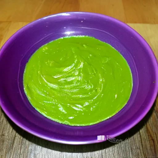 Prompt: a purple and green soup.