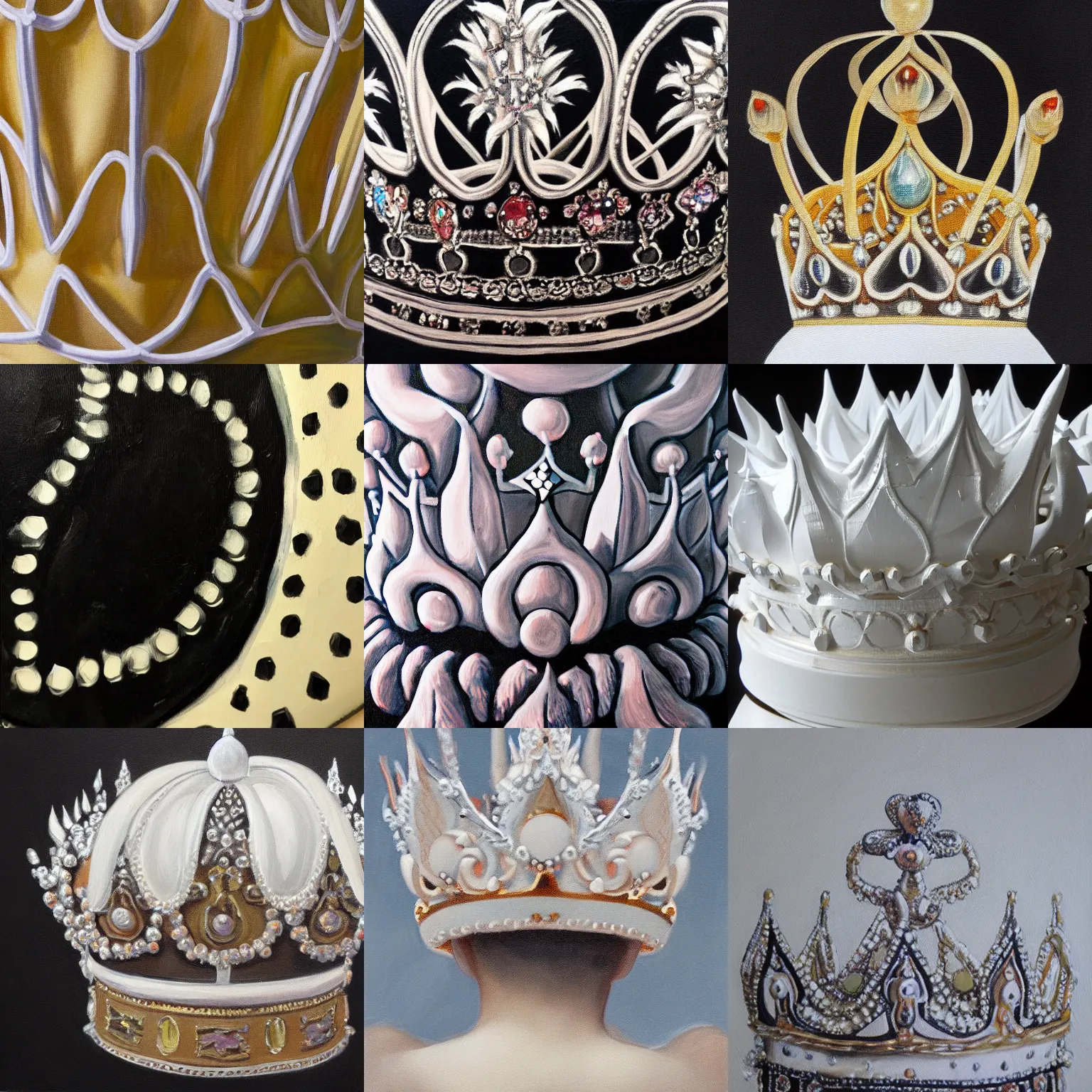 Prompt: closeup of an albino crown, high contrast, oil paint, extremely detailed