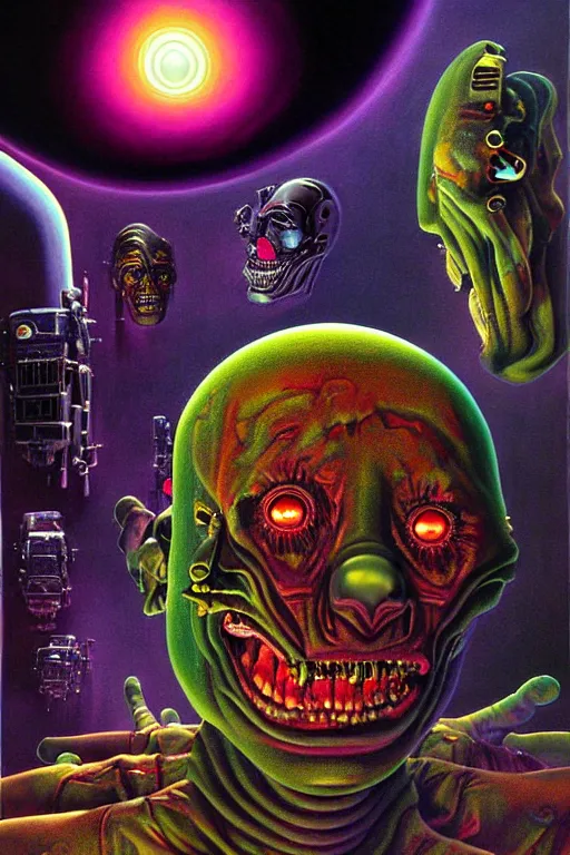 Image similar to a hyperrealistic painting of a cinematic space opera horror by chris cunningham, lisa frank, richard corben, highly detailed, vivid color,