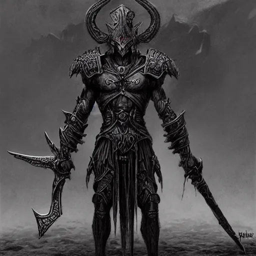 Prompt: dark elf warrior full body concept, wearing ancient armor, zoomed out, beksinski