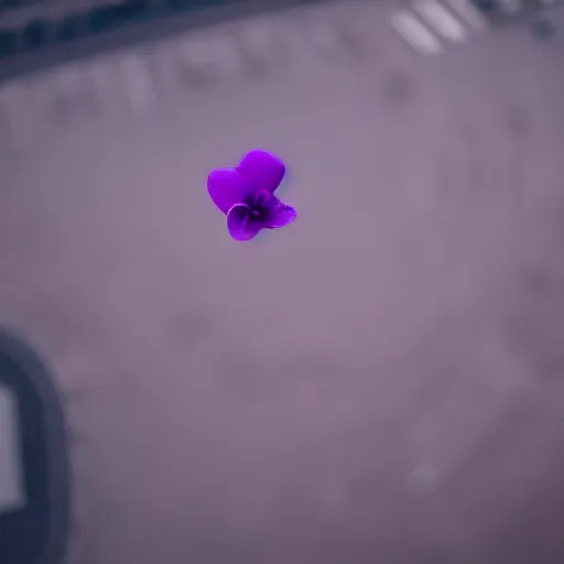 Image similar to closeup photo of 1 lone purple petal flying above moscow, city, aerial view, shallow depth of field, cinematic, 8 0 mm, f 1. 8