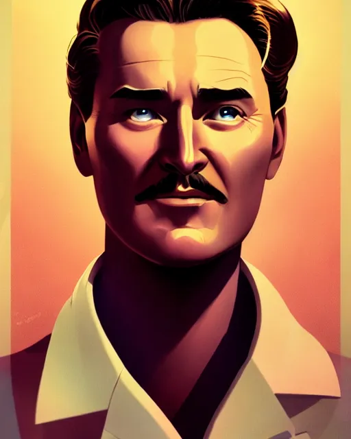 Image similar to Errol Flynn as a scientist. 1980s dystopian Soviet Russia, propaganda screens. Unreal engine, fantasy art by Lois van Baarle. Faithfully depicted facial expression, perfect anatomy global illumination, radiant light, detailed and intricate environment