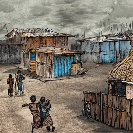 Image similar to the slums just outside the gates to the kingdom of heaven, digital art