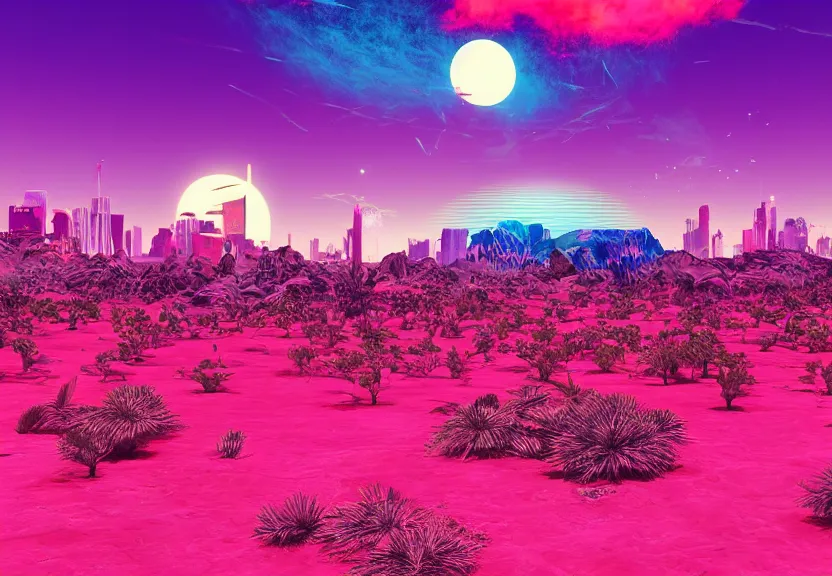 Image similar to a synthwave desert