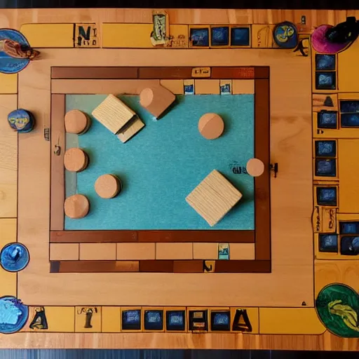 Image similar to board for a board game including two large islands, two medium sized islands, and one small island