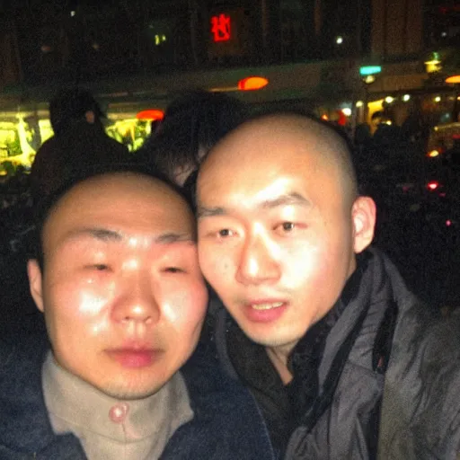 Prompt: chinese man accidental selfie with flash on, eyes closed