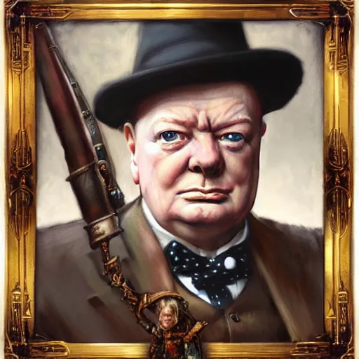 Image similar to Winston Churchill as a fantasy D&D merchant, portrait art by Donato Giancola and James Gurney, digital art, trending on artstation