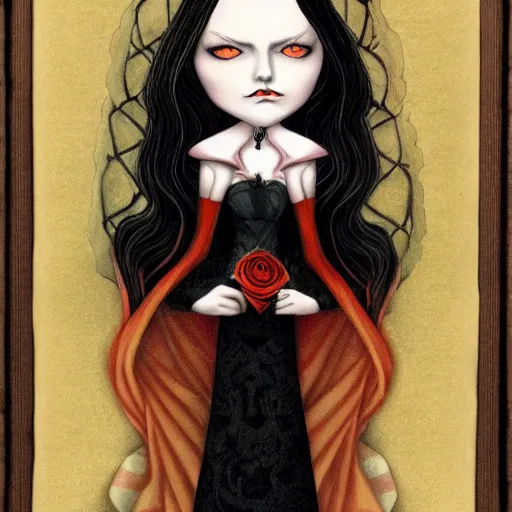 Prompt: a gothic vampiress portrait by benjamin lacombe