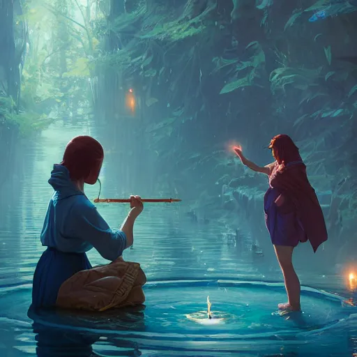 Image similar to mage casting a water spell, highly detailed vfx portrait, unreal engine, greg rutkowski, loish, rhads, beeple, makoto shinkai and lois van baarle, ilya kuvshinov, rossdraws, tom bagshaw, alphonse mucha, global illumination, detailed and intricate environment