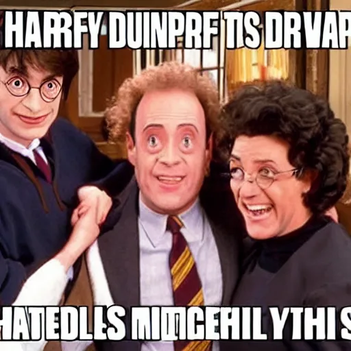 Image similar to harry potter starring in Seinfeld, screenshot, dinner with Elaine