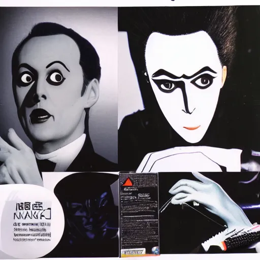 Prompt: a high quality product photo ad of klaus nomi with a technical reed rollerball pen exacto knife made in germany by junji ito, ethereal eel