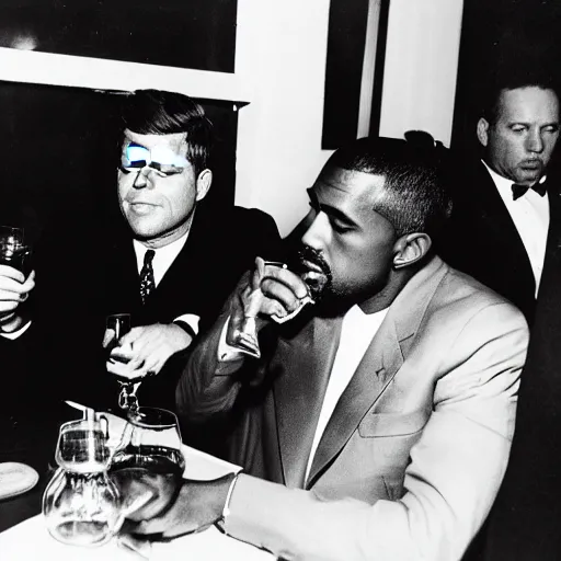 Image similar to jfk drinking hennessy with kanye west,