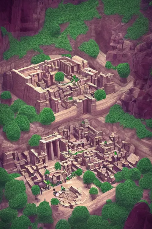 Prompt: “ a y 2 k aesthetic donkey kong country style render of the ancient city of petra and an enormous diamond ”