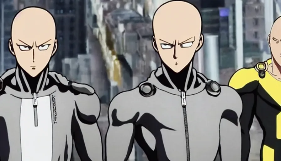 Prompt: film still from the new live - action netflix movie adaptation,'one punch man'