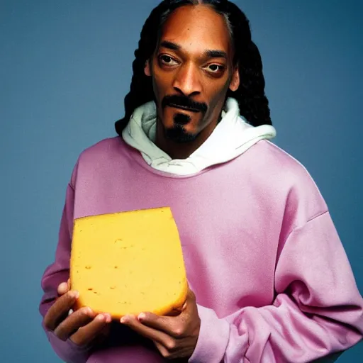 Image similar to Snoop Dogg holding a block of cheese for a 1990s sitcom tv show, Studio Photograph, portrait, C 12.0