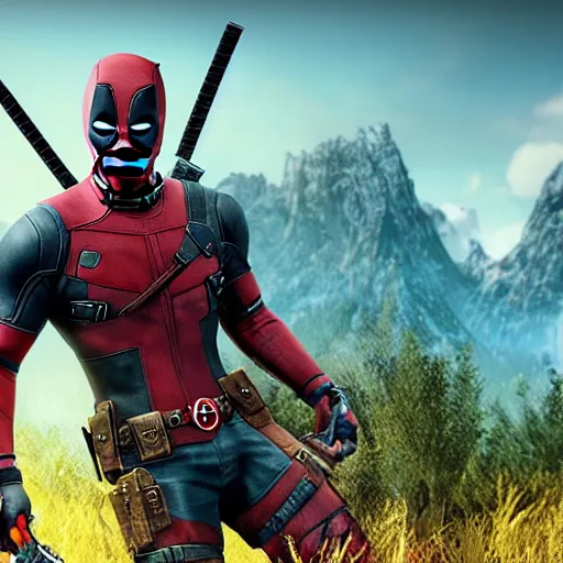 Prompt: Deadpool in Witcher 3 4K quality