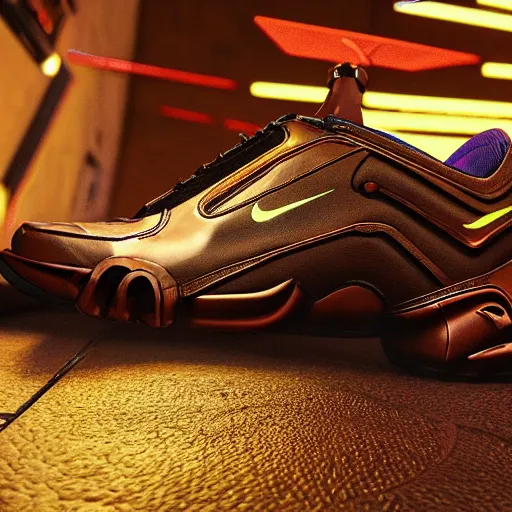 Image similar to nike airforce from cyberpunk 2 0 7 7, 3 d, ultra - realistic