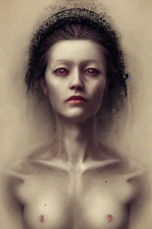 Prompt: !dream Hyper realistic portrait of a Goddes of death, Dark Studio Lighting, fog, by Emil Melmoth, Trending on Artstation, 8k