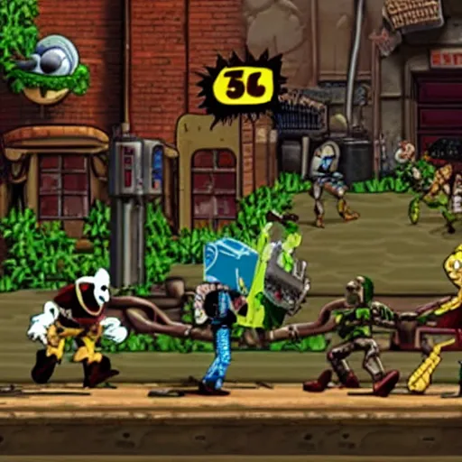 Prompt: gameplay still of metal slug game featuring toy story characters, by SNK for neo Geo arcade