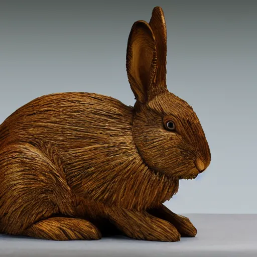 Image similar to a rabbit wood sculpture, photo, hyper realistic, 8k, flickr