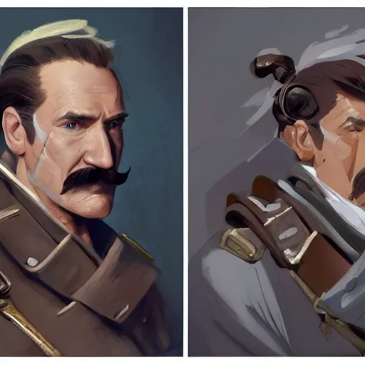 Prompt: a highly detailed epic cinematic concept art CG render digital painting artwork costume design: Errol Flynn as a 1950s sly engineer with a thick moustache. By Greg Rutkowski, Ilya Kuvshinov, WLOP, Stanley Artgerm Lau, Ruan Jia and Fenghua Zhong, trending on ArtStation, subtle muted cinematic colors, made in Maya, Blender and Photoshop, octane render, excellent composition, cinematic atmosphere, dynamic dramatic cinematic lighting, aesthetic, very inspirational, arthouse