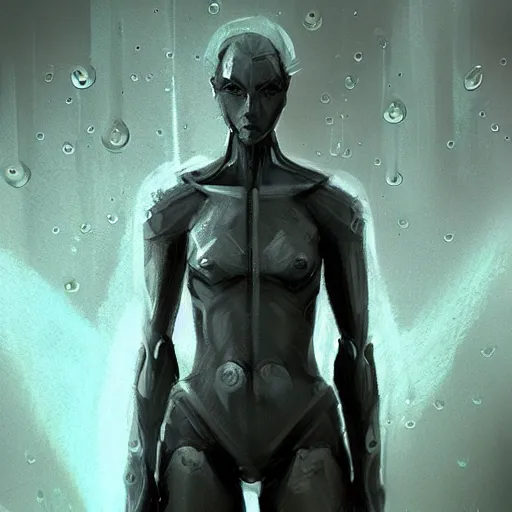 Image similar to humanoid inspired by raindrops, Trending on Artstation, cinematic atmosphere