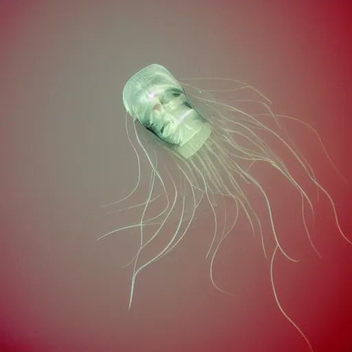 Prompt: sea angel jellyfish swimming in the deep dark ocean