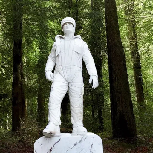 Prompt: marble statue of Elon Musk in a forest, photo