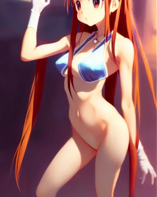 Image similar to very cute photo of asuna from sao, asuna by a - 1 pictures, by greg rutkowski, gil elvgren, enoch bolles, glossy skin, pearlescent, anime, very coherent