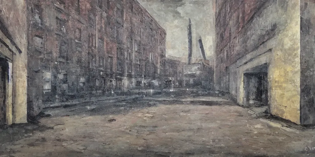 Image similar to berghain, oil on canvas, old style