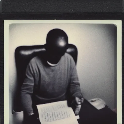 Image similar to a polaroid photo of a man checking his emails from the perspective of a computer screen