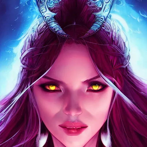 Prompt: princess of darkness, style of moebius, artgerm comic, piercing eyes, long glowing red hair, cinematic, highly detailed, award winning