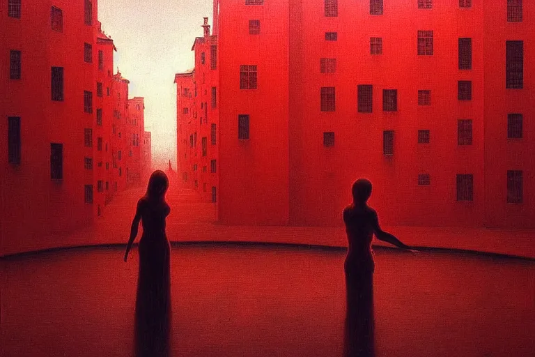 Prompt: only with red, a red angel announce the win, at the gates of a rich renaissance city. inthe background, pathos, in the style of beksinski, part by hopper, part by rodcenko, part by hofbauer, intricate composition, red by caravaggio, insanely quality, highly detailed, masterpiece, red light, artstation